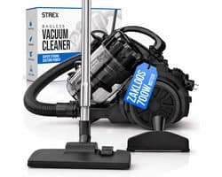 Strex Stofzuiger Zonder Zak - 700W Krachtige Zakloze Stofzuiger - HEPA Filter - 2.5L Stofreservoir - Extra Lang Snoer - Inclusief 4 Opzetstukken
