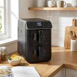 Heteluchtfriteuse - Dubbele Lade - Snel Koken - Verticaal Ruimtebesparend - 9 Liter - Zwart — thumbnail 3