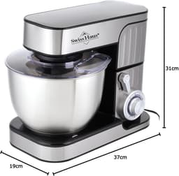 Swiss Haus® KM2206 Keukenmachine – 1300W Keukenrobot – 6L RVS Mengkom – 6 Snelheden + Pulse – Multifunctionele Keukenmixer met Deeghaak, Garde & Klopper – RVS — thumbnail 5