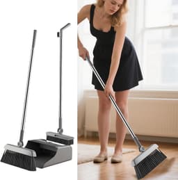 Bezem Stoffer Set - Reinigingsgereedschap - Efficiënt Vegen - Staande Stofopvang - 3-delig - Grijs — thumbnail 4