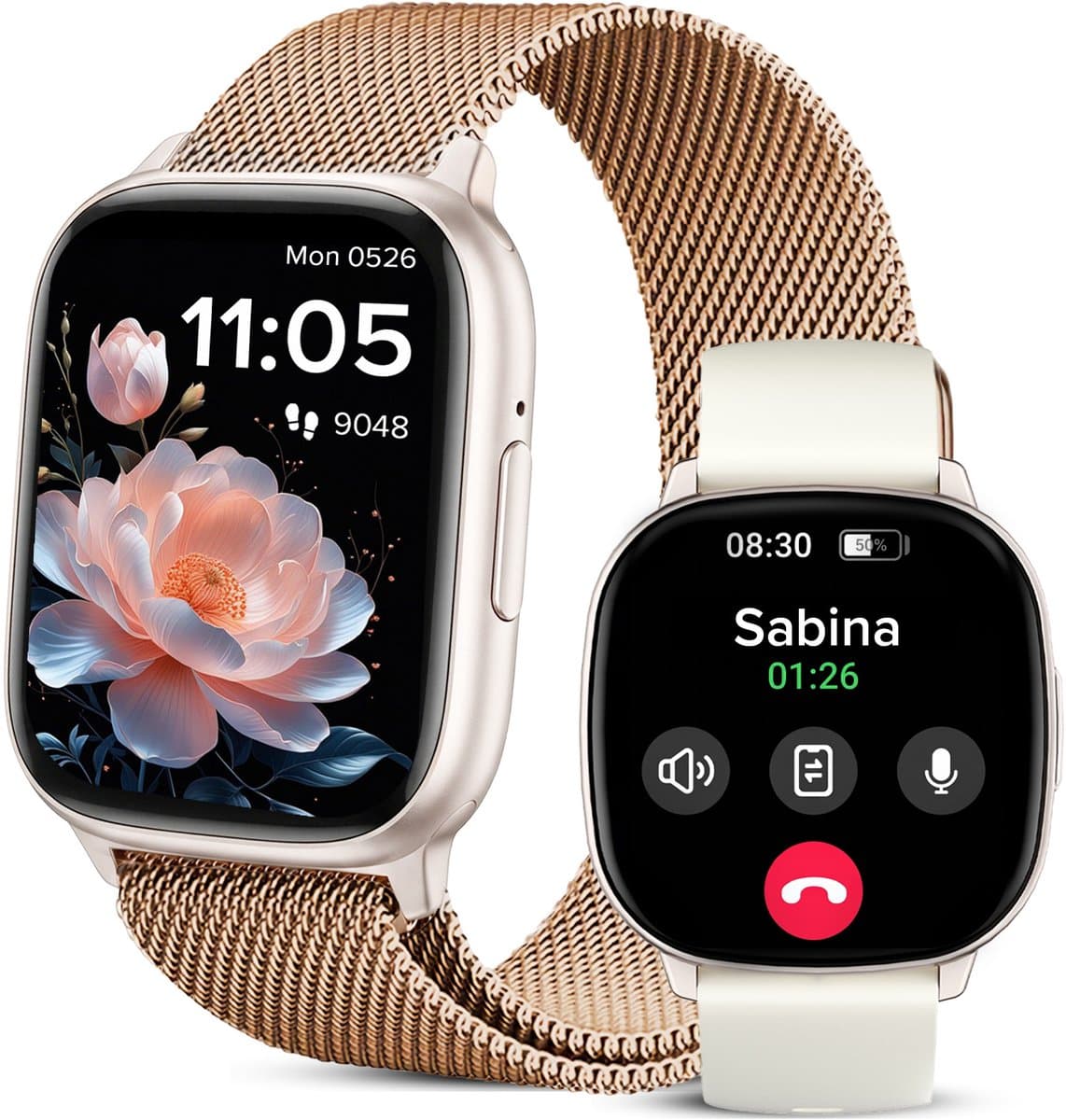 Avalue Smartwatch Dames & Heren - 1,8" AMOLED - Bluetooth Bellen - Hartslag & Bloedzuurstof - Slaaptracker - - Meerdere Sportmodi - Geschikt voor Android en iOS - Rose Gold en Wit — afbeelding 1