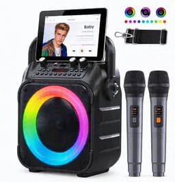 Karaoke Set met 2 Microfoons Draadloos & Krachtig Geluid - Karaoke Microfoon Bluetooth Speaker Met LED Verlichting - Karaoke Set voor Volwassenen Draagbaar & Compact Design – Ideaal Voor Feestjes en Thuisgebruik | Met Lichteffecten — thumbnail 1