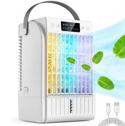 Draagbare Luchtkoeler 4-in-1 - Mini Airco met Waterkoeling & Luchtbevochtiger - 1.5L Waterreservoir - 4 Snelheden - 7 Kleuren LED - Timer - Slaapkamer & Kantoor — thumbnail 1
