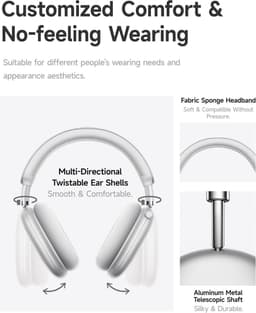 Picun F8 Pro - Draadloze Over-Ear Bluetooth Koptelefoon - met Hybrid Active Noise Cancelling – 140 Uur Batterij - Head Tracking - Aanpasbaar Geluid – Zilver — thumbnail 2