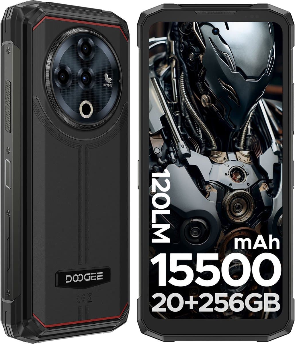 DOOGEE Fire6 Power - Robuuste Smartphone - 20 RAM +256GB ROM / 2 TB TF - 15500mAh/33W- 3-in-1 Reverse Charging/18 W - 6.56 Inth 90Hz - Android 14 - 50MP AI Camera - 120 lm zaklamp - Zwart — afbeelding 1