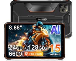 Tablet Blackview Active 5 - 24GB RAM - 128GB ROM - 8,68 inch - Android 15 - 6600mAh - BT 5,2 - Dual SIM 4G - IP68/IP69K - GPS - OTG - NFC - Oranje