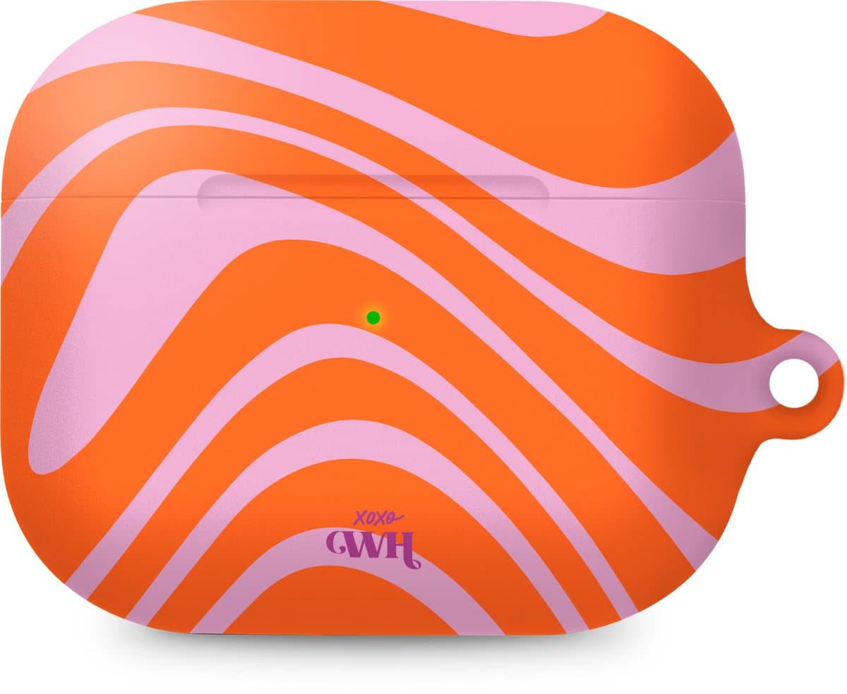 xoxo Wildhearts hoesje geschikt voor Airpods Pro 1 / Pro 2 - Boogie Wonderland Orange - Ook als telefoonhoesje verkrijgbaar - case geschikt voor Airpod Pro (2) - koptelefoon case - Beschermhoes met golvende print - golven - oranje/roze — afbeelding 1