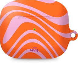 xoxo Wildhearts hoesje geschikt voor Airpods Pro 1 / Pro 2 - Boogie Wonderland Orange - Ook als telefoonhoesje verkrijgbaar - case geschikt voor Airpod Pro (2) - koptelefoon case - Beschermhoes met golvende print - golven - oranje/roze — thumbnail 1