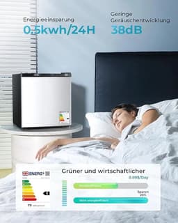 LUMÉ STORE Mini Koelkast - Minibar - Mini Vriezer - 46L - Vriesvak - 7 Standen - Energiezuinig - Stil - Omkeerbare Deur - Wit — thumbnail 5
