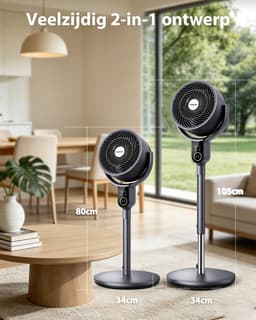 Aigostar Mistral - 3D Luchtcirculator met Afstandsbediening - Ø 25 cm - 3 Modi & 8 Snelheden - In hoogte verstelbaar - Stille ventilator - Staande Ventilator - 50W — thumbnail 5