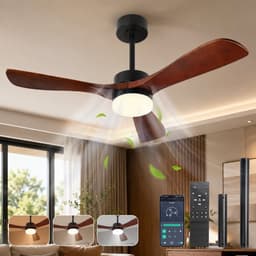 Rosnek Slimme Plafondventilator met Verlichting Massief Hout Ø106 - App & Afstandsbediening - Dimbaar LED 18W - Fluisterstil 20dB DC-Motor - Zomer/Winter Functie — thumbnail 1