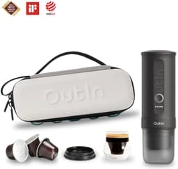 Outin Nano Bundle Draagbaar Koffiezetapparaat Compact Espresso Apparaat | Oplaadbaar | Voor Onderweg | Geschikt Voor Capsules En Gemalen Koffie | Reizen Camping Auto Gebruik — thumbnail 1