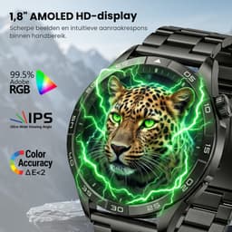 Avalue Smartwatch Heren - 1,8" AMOLED - Bluetooth Bellen - Bloeddruk & Hartslag Monitor - Bloedzuurstof - Slaapmonitor - Stappenteller - 330 mAh - iOS & Android - Incl. 3 Bandjes - Zwart — thumbnail 5
