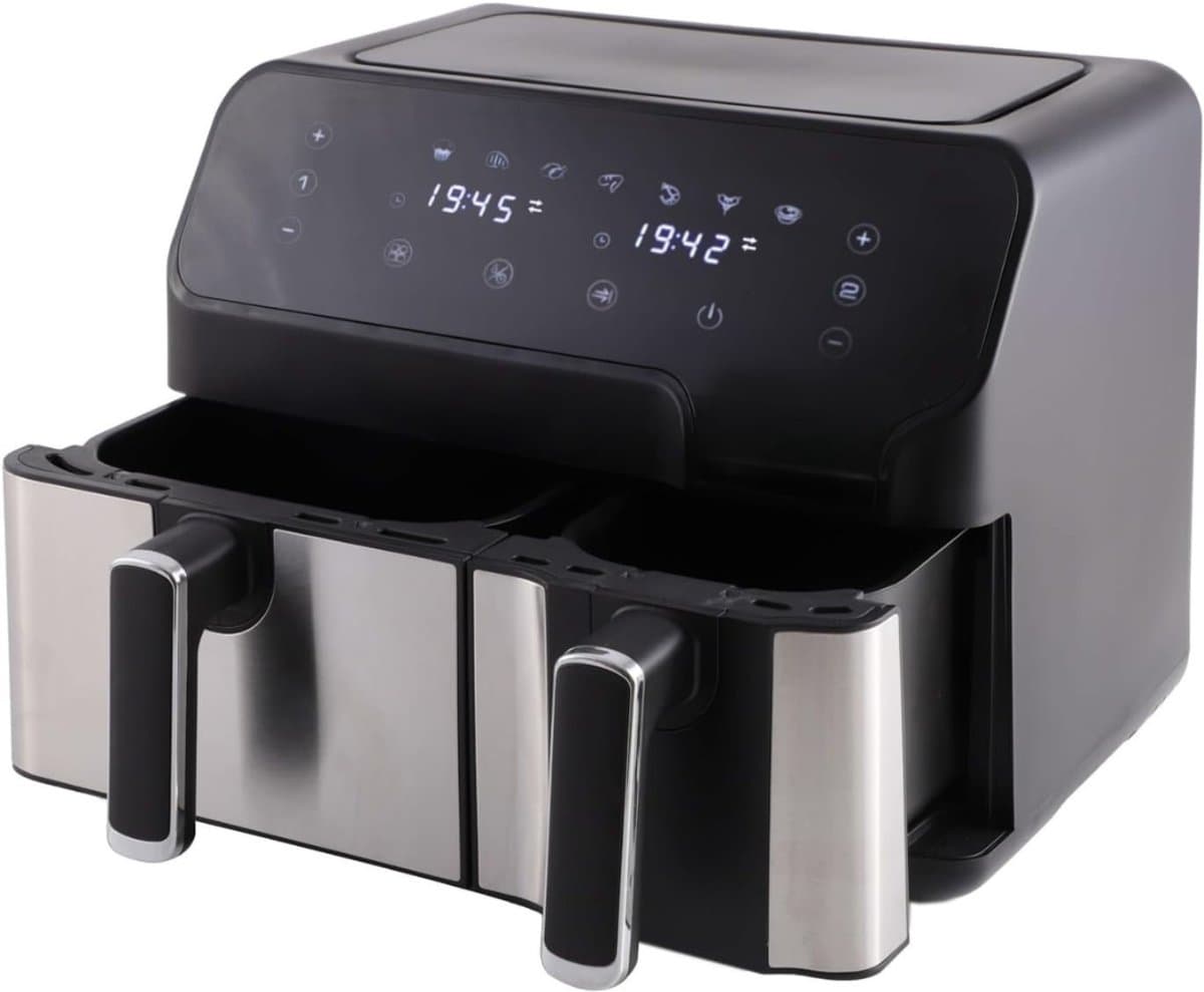 QIN® Dubbele Airfryer - Heteluchtfriteuse - Duo Airfryer - 9 L - Zwart - 35cm x 39cm x 31cm — afbeelding 1