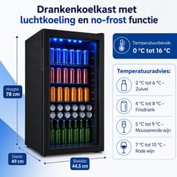 Norvia - Drankenkoelkast - Koelkast - Drankkoelkast - 90L - Glazen Deur - Verstelbare Planken - Stil - LED Verlichting - Zwart — thumbnail 5