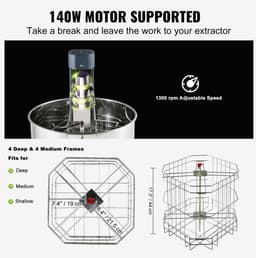 DIMICO - Bijenteelt Machine - Imker Apparatuur - Honingtrekker - Honingmachine - 140W - Honing Centrifuge - 4/8 Frames - — thumbnail 4
