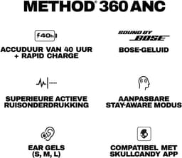 Skullcandy Method 360 ANC – Sound by Bose – met Active Noise Cancelling – Draadloze Oordopjes – 40u Batterij – Bluetooth – Wit — thumbnail 2