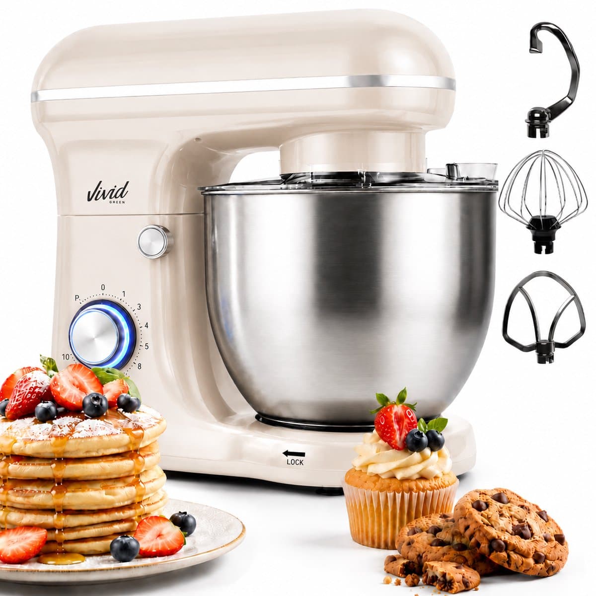 Vivid Green 1500W Keukenrobot - 5L Mengkom - 10 Snelheden - Keukenmixer - Keukenmachine - Creme — afbeelding 1