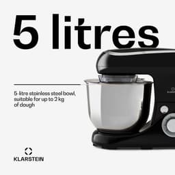 Klarstein Keukenmachine Bella Pico 2G Mixer - 1300 W - 6 Vermogensstanden En Pulsefunctie - Planetair Mengsysteem - RVS Kom Met 5 L Inhoud - 3-Delig Accessoires: Meng- En Kneedhaken Van Gegoten Aluminium, Roestvrijstalen Garde - Compact - Zilver — thumbnail 5