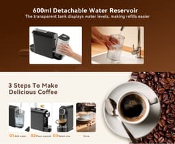 Swiss Haus® NES23 Koffiecupmachine - Geschikt voor Nespresso - 1400W – Snelle Opwarming 40 sec - 20 Bar Pomp – 600ml Watertank – Compact & Gebruiksvriendelijk – Zwart — thumbnail 3