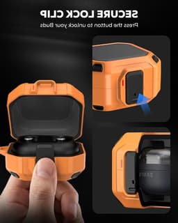 Rugged Armor Shockproof Beschermhoes voor Samsung Galaxy Buds 4 Pro en Buds 4, Inclusief Schoonmaakpen en Haak, Oranje, Volledige Bescherming voor Draagbaarheid en Stijl — thumbnail 3