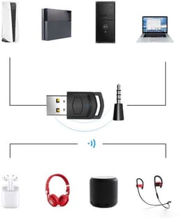 USB 5.0 Bluetooth Adapter - Zender & Ontvanger voor o.a. PS4, PS5, Switch, PC - met 3.5MM jack AUX aansluiting - Draadloze Audio via USB - Zwart — thumbnail 3