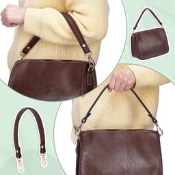 Bruine Leren Armpit Bag Riem met Korte Portemonnee, Vervangende Handtasriemen en Gouden Gespen voor Dames, Ideaal voor DIY Handtassen en Schoudertassen — thumbnail 2