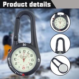 Pakket van 2 karabijnhaakhorloges, zakhorloge met karabijnhaakbevestiging, waterdichte karabijnhaakhorloges, zusterhorloge, lichtgevend analoog quartzhorloge, karabijnhaakhorloge voor fietsers, klimrugzak — thumbnail 2