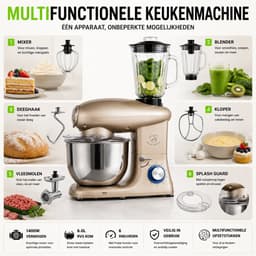 Royal Swiss® Keukenmachine – Keukenrobot 1400W – 6Liter – RVS Mengkom – 6 Snelheden met Pulse – Keukenmixer — thumbnail 5