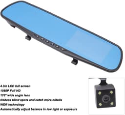 Jhubersproducts - Mirror Dash Cam - Achteruitkijkspiegelcamera - 1080P Resolutie - 4,3 Inch Volledig Scherm - G-sensor Parkeerbewaking - Ideaal voor A — thumbnail 5