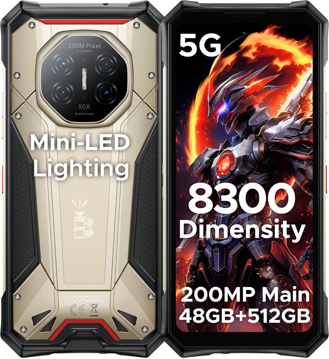 DOOGEE S300 PRO 5G - Robuuste smartphone - Robuuste telefoon - 48GB RAM + 512GB ROM (2TB/TF) - 6,78 inch FHD/120Hz - 11000mAh/66W - IP68 - Dimensity 8300 - Android 16 - 200MP AI camera - NFC - Vingerafdruk - Gezichtsherkenning - Slimme lichteffecten — afbeelding 1