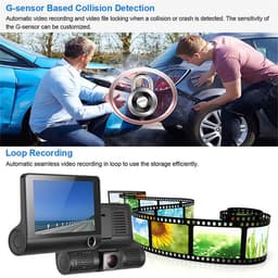 Smoakez Dash Cam 1080P Groothoek 4 Inch Nachtzicht Bewegingsdetectie Auto Recorder Voor en Achter — thumbnail 4