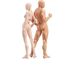 Artist Mannequins Set voor Tekenen en Schilderen - Houten Figuren voor Creatieve Projecten, 22x15 cm, Beige
