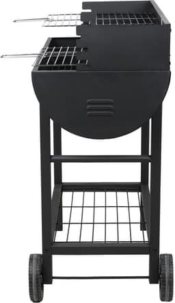 Houtskoolbarbecue ELITE met wielen en zijtafel – Dubbel grillrooster – Zwart staal – 89x47xH89 cm – 6-8 personen — thumbnail 3