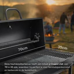 Houtskool BBQ XXL met Deksel en Thermometer – Grote Barbecue met Grillrooster – Verrijdbaar en Stevig — thumbnail 4