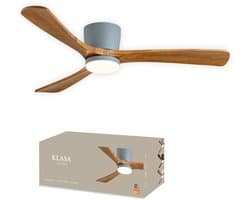 Smart Plafondventilator met Verlichting - Grijs + Hout - Ø 132 cm - Stille Motor <25dB - Handige App - Dimfunctie - Plafond Ventilator met Verlichting - Plafondlamp met Ventilator — afbeelding 1