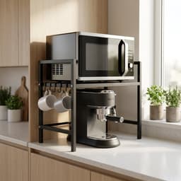 Lynexa Keukenkast Organizer Uitschuifbaar 38-64 cm - Magnetronkast - Magnetron Rek - Keukenrek met 6 Haken - Opbergrek voor Airfryer en Oven - Zwart — thumbnail 8