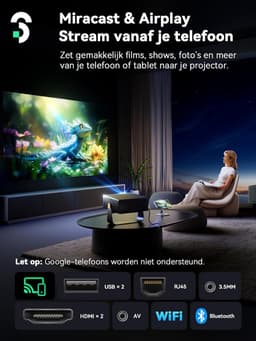 Beamer Mini Projector - WiFi Bluetooth - 4K Ondersteuning - Trapeziumcorrectie - Draagbaar — thumbnail 3