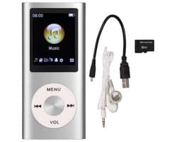 MP3 Speler - Bluetooth - Incl. 32GB SD Kaart - USB - Shuffle - Incl. Oordopjes - Voice recorder - Dictafoon - Draagbaar - Luidsprekers met verliesvrije geluidskwaliteit - Ideaal voor Sport, Kinderen en Volwassenen - zilver