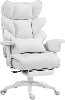 Dowinx Gamingstoel - Ergonomische Bureaustoel - Verstelbaar - Gaming Chair - Comfort gamer stoel - Pocketvering Zitkussen - Dubbele Zachte Rugleuning - Verstelbaar Lendenkussen - Met armleuningen - Met voetsteun - Stof -Wit — thumbnail 3