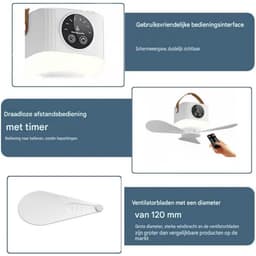 GELLDG Plafondventilator met Verlichting - Oplaadbare Ventilator met USB & 7200mAh Accu - 4 Windsnelheden, 3 Lichtstanden, Timer 2/4/8/12H - Geschikt voor Binnen en Buiten Gebruik - Incl. Afstandsbediening, Draagriem, Statief en Kabel — thumbnail 4