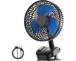 Clipventilator Oplaadbaar - 8 Inch Tafelventilator - 5 Snelheden - Timer - 10000 mAh - Zwart — afbeelding 1