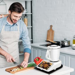 Glijplank Keukenmachine - Apparaat Rolplank - Keuken Werkblad - 360° Wielen Bamboe - 28x40x3 cm - Zwart — thumbnail 4