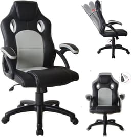Gamestoel Wouter junior bureaustoel - racing gaming stijl - hoogte verstelbaar - zwart grijs — thumbnail 1