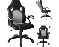 Gamestoel Wouter junior bureaustoel - racing gaming stijl - hoogte verstelbaar - zwart grijs