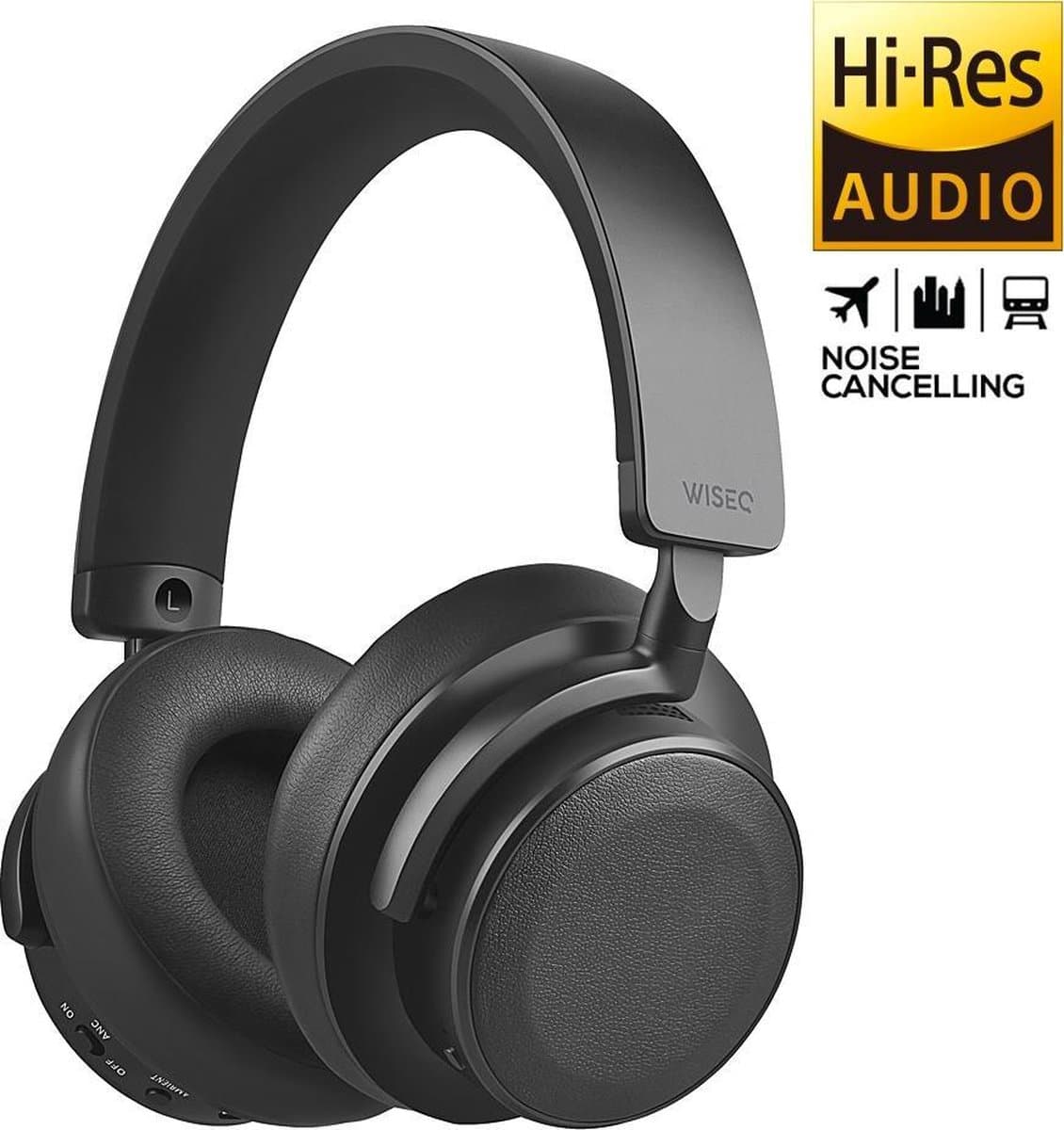 WiseQ ANCX100 Noise Cancelling Koptelefoon – Draadloze ANC Koptelefoon Bluetooth aptX – Over Ear – 30 Uur Batterij – Met Microfoon – Zwart — afbeelding 1
