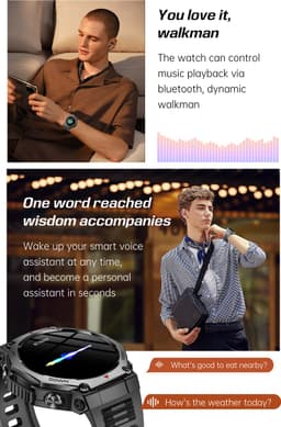 Knobbout 1.43” AMOLED Smartwatch – 466×466 HD Scherm – 5ATM Waterdicht (tot 50m) – LED Zaklamp + UV-Licht + SOS Noodflits – Bluetooth Bellen – 525mAh Lange Batterijduur – Outdoor & Sporthorloge voor Android/iOS-Grijs — thumbnail 2
