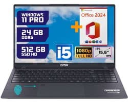 GMR - 15.6 Inch Full HD Laptop - Intel Core i5 - 24GB DDR5 RAM - 512GB SSD - Office 2024 - Windows 11 Pro voor Thuis, Office en Studie notebook
