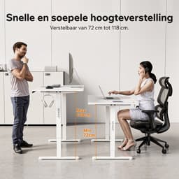 SENSE7 NOJO LIGHT - Zit Sta Bureau - 140 cm x 70 cm - Elektrisch bureau - Verstelbare bureau - Elektrische Hoogteverstelling - Hoogte 72-118 cm - Intelligent Bedieningspaneel - Wit — thumbnail 2