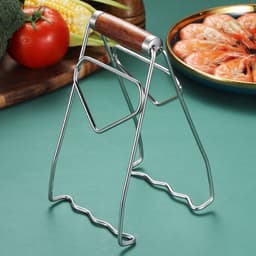 Gripper Bowl - Roestvrijstalen komklemmen - Plate Holder - Houten handvat - Opvouwbaar - Roestvrij staal - Hittebestendig - Geschikt voor het verwijderen van voedsel uit ovens, airfryers, magnetrons en stoompannen - Zilver — thumbnail 3